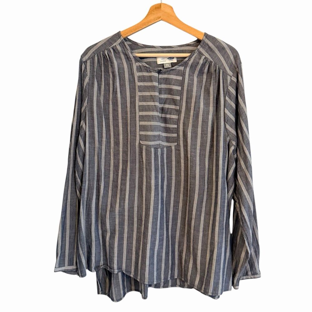 Old Navy Oversized Cotton Popover Tunic Top XXL Peasant Coastal Boho Striped